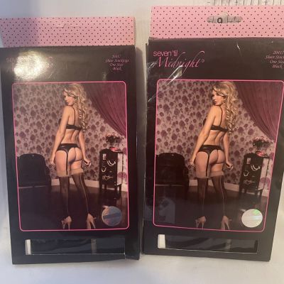 NIB SEVEN'TIL MIDNIGHT One Size Sheer Nylon Stockings BLACK (no garter included)